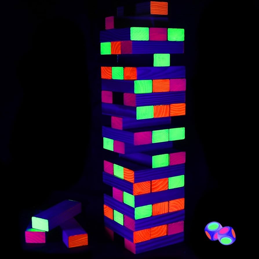 Stacking Tower Game: Wood Grain Texture and Fluorescent Palette