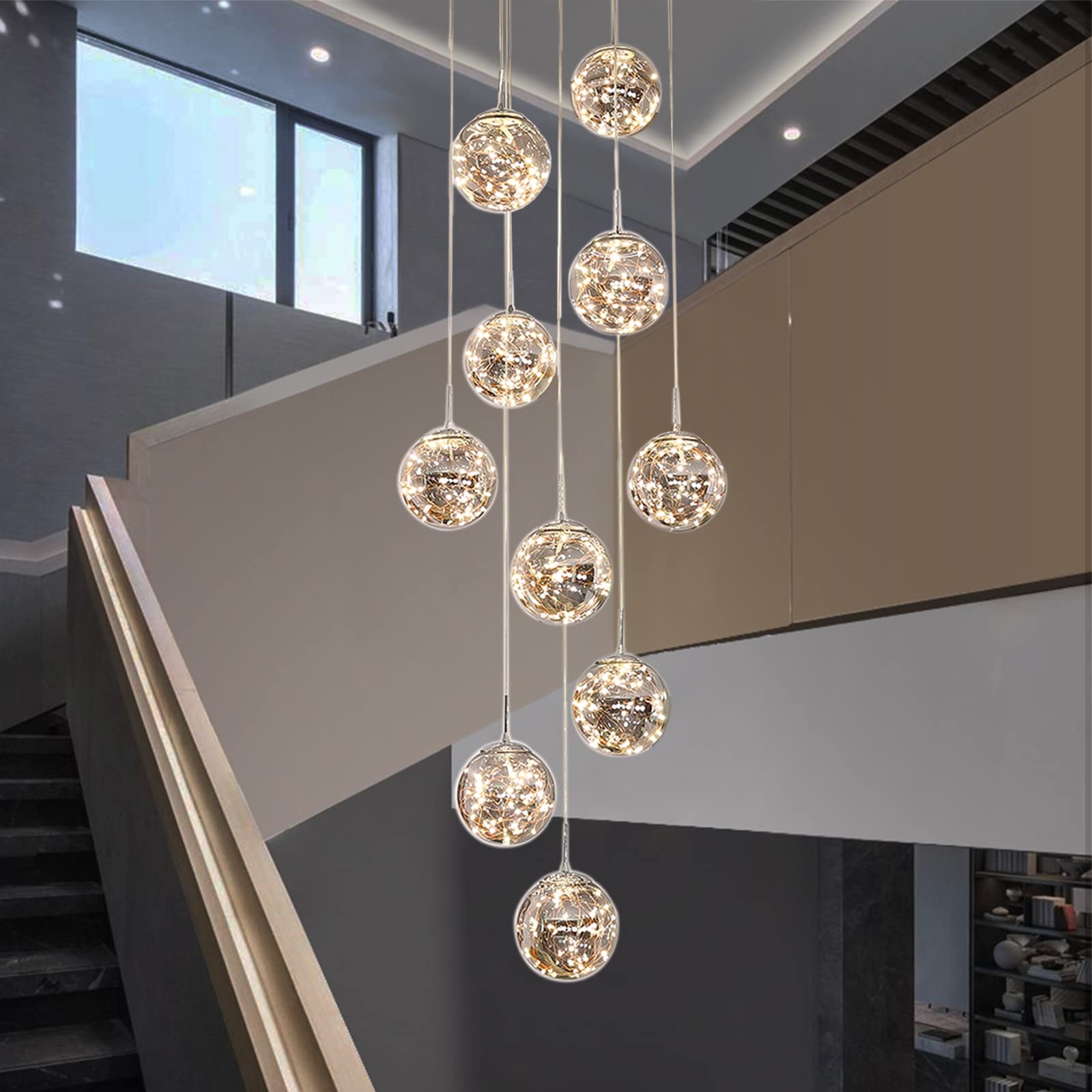 Staircase Chandelier Fairy Light Globes for High Ceilings