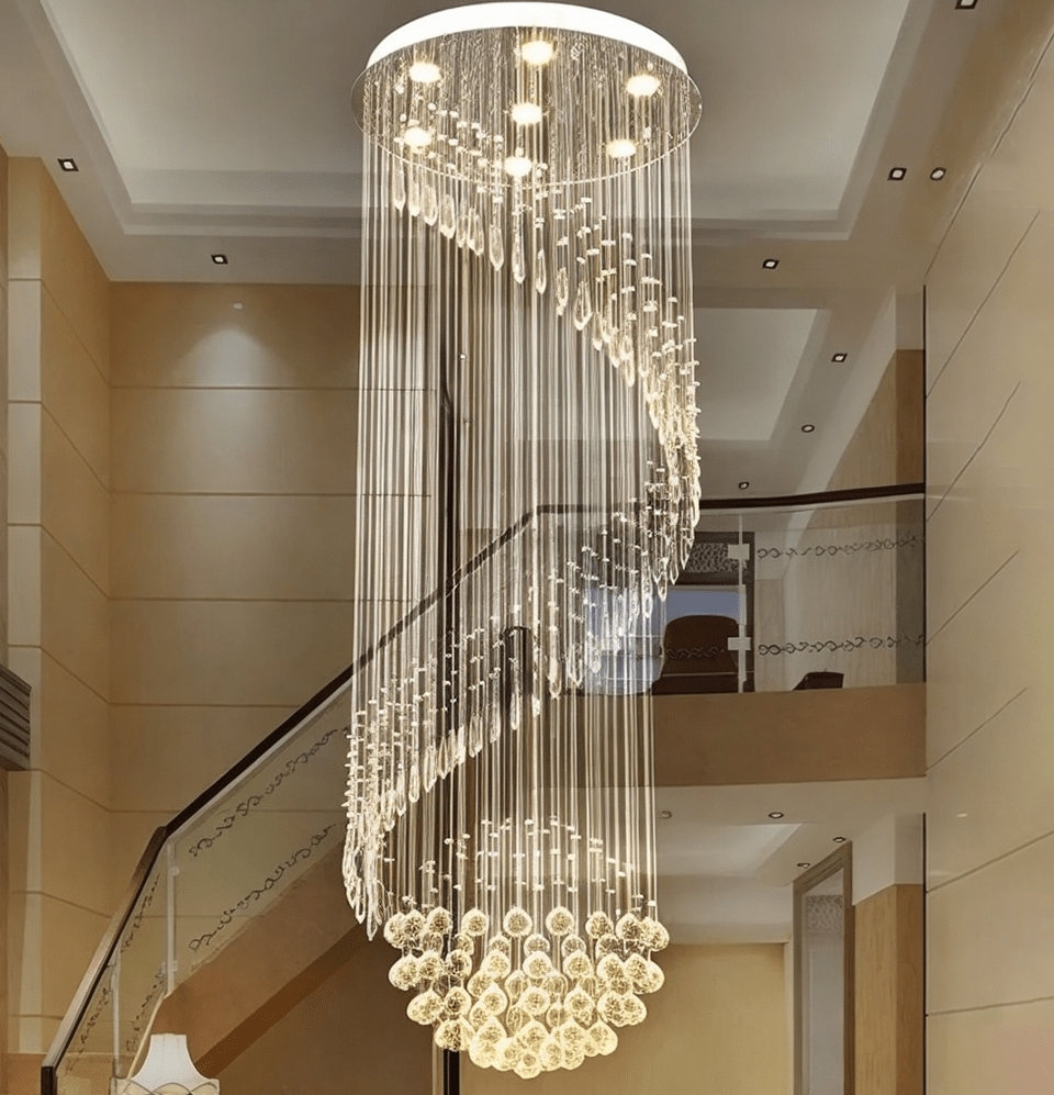 Staircase Chandelier Spiral Cascade with Crystal Balls