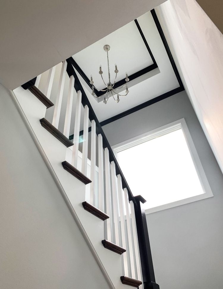 Staircase Chandelier Tray Ceiling Molding with Silver Trim