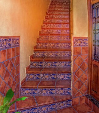 Staircase Terracotta Steps and Patterned Tile Risers