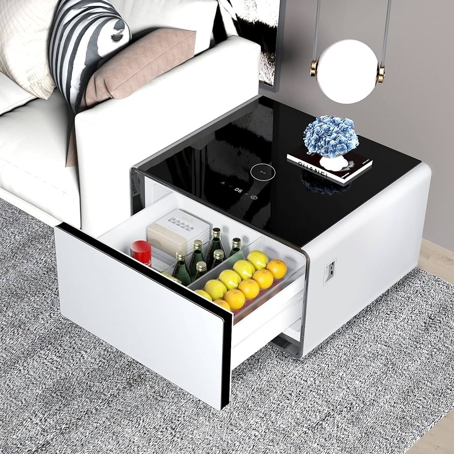 Stark White Smart Table with Modern Refrigerated Side Table