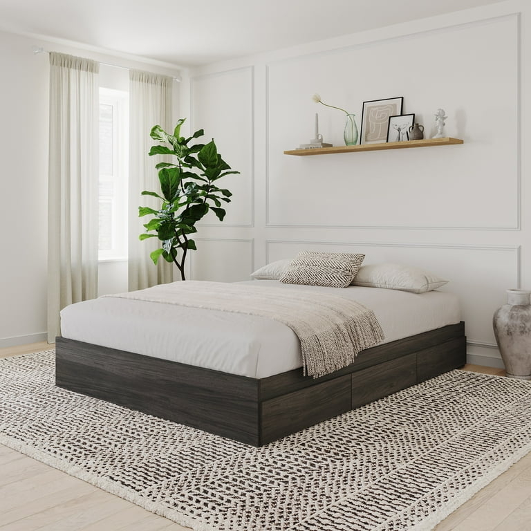 Storage Bed Modern Bark Finish Handle-Free Frame