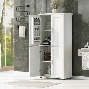 Storage Cabinet: 4-Door Recessed Panel Storage Mounted Shelving