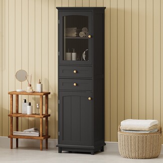 Storage Cabinet: Arched Glass Door Tall Charcoal Cabinet