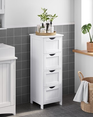 Storage Cabinet: Four Drawers Slim White Bathroom Cabinet