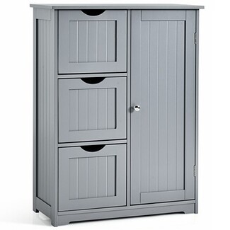 Storage Cabinet: Half Moon Pulls Grey Beadboard Cabinet