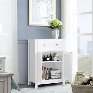 Storage Cabinet: Large Top Drawer White Bathroom Floor Cabinet