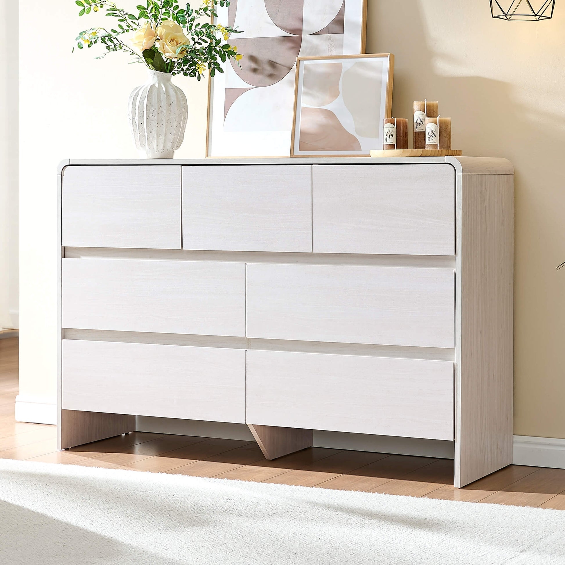 Storage Dresser with Seven Drawer Configuration and Curves