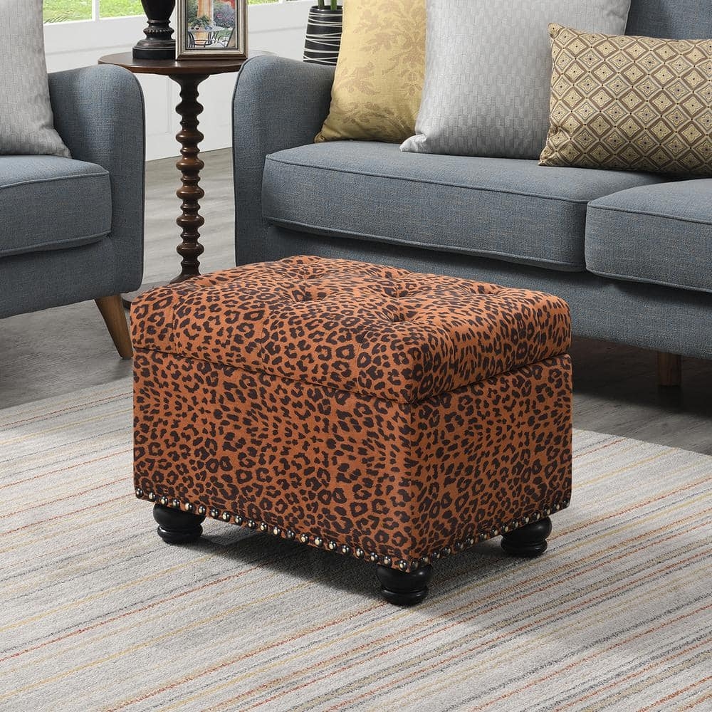 Storage Ottoman Forest Print Tufted Nailhead Furniture