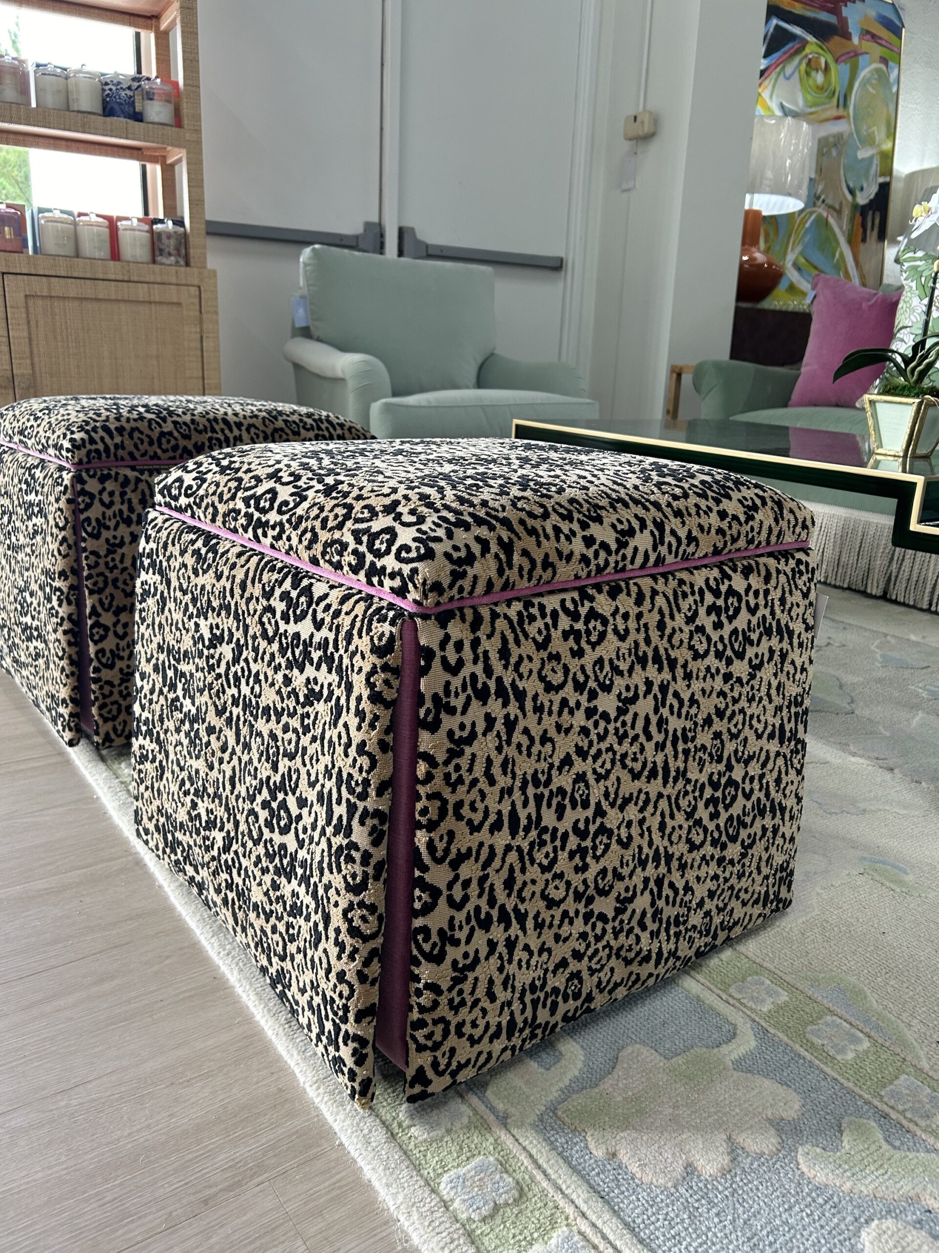 Storage Ottoman Hot Pink Piping Skirted Exotic Print