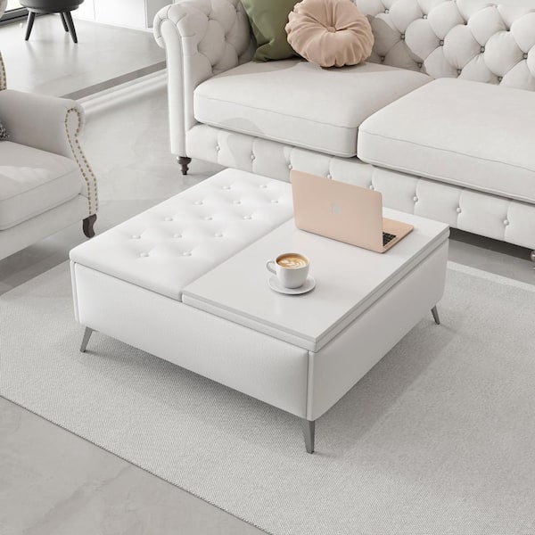 Storage Ottoman Lift Top White Upholstered Storage Bench
