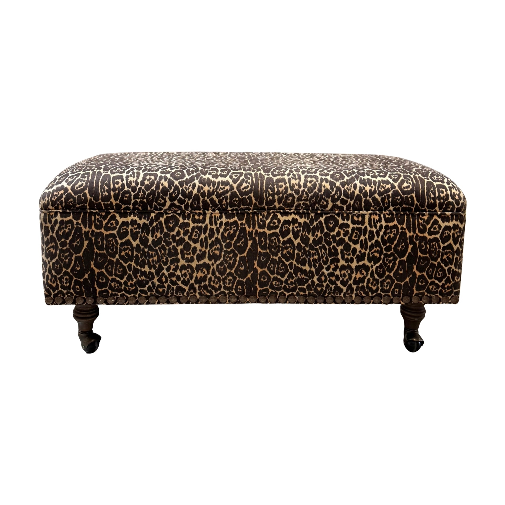Storage Ottoman Rolling Casters Leopard Nailhead Bench