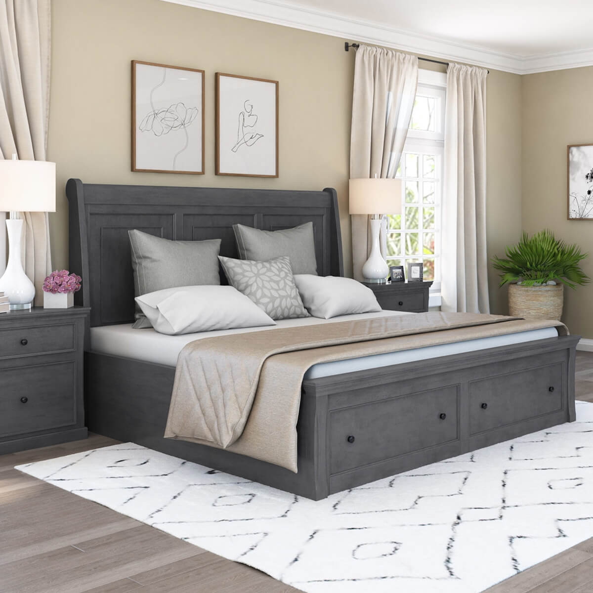 Storage Platform Bed Sleigh Style Bed Frame