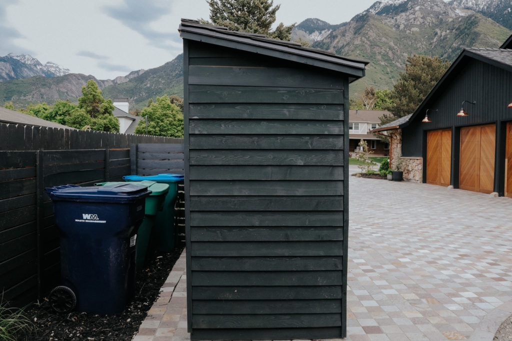 Storage Shed: Charcoal Lap Siding Sloped Lean To Roof Shed
