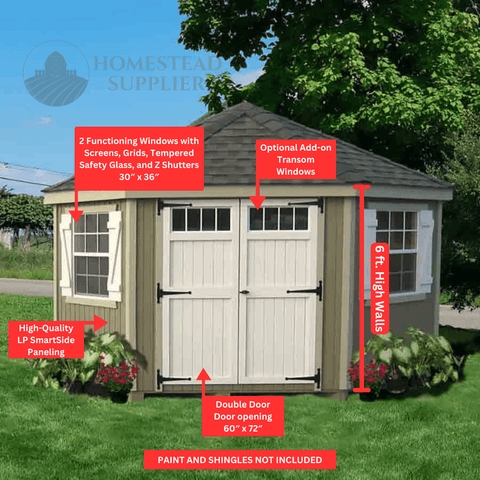 Storage Shed with five corner footprint and z-shutters
