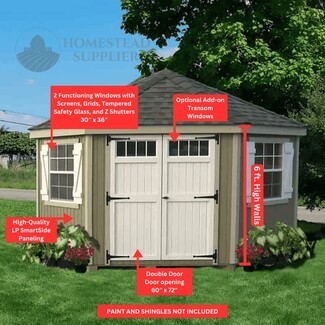 Storage Shed with five corner footprint and z-shutters