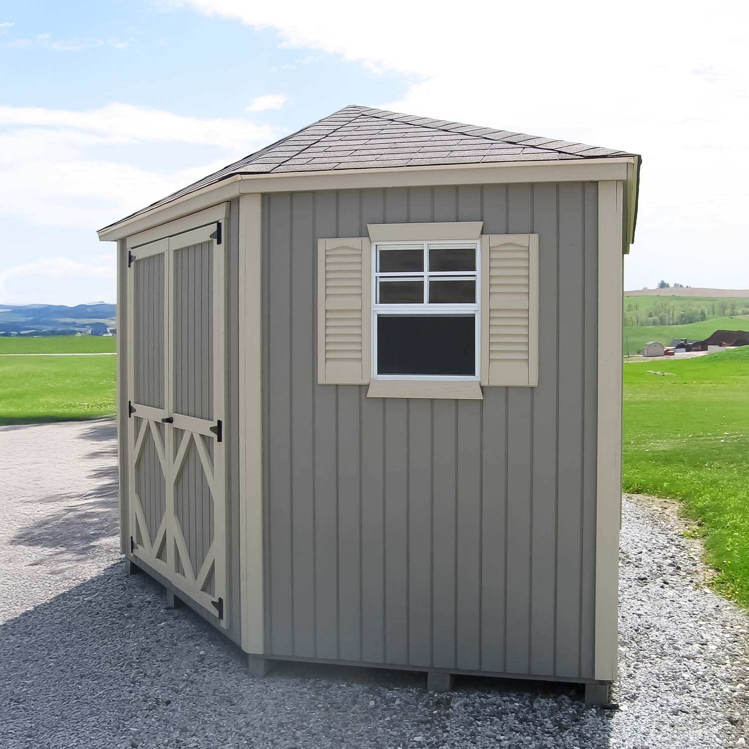 Storage Shed with x-bracing and five corner design