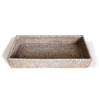 Storage Tray Whitewashed Rattan Low Profile Radiating Weave