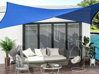 Sun Shade Sail Blue Rectangular Tension Wicker Set