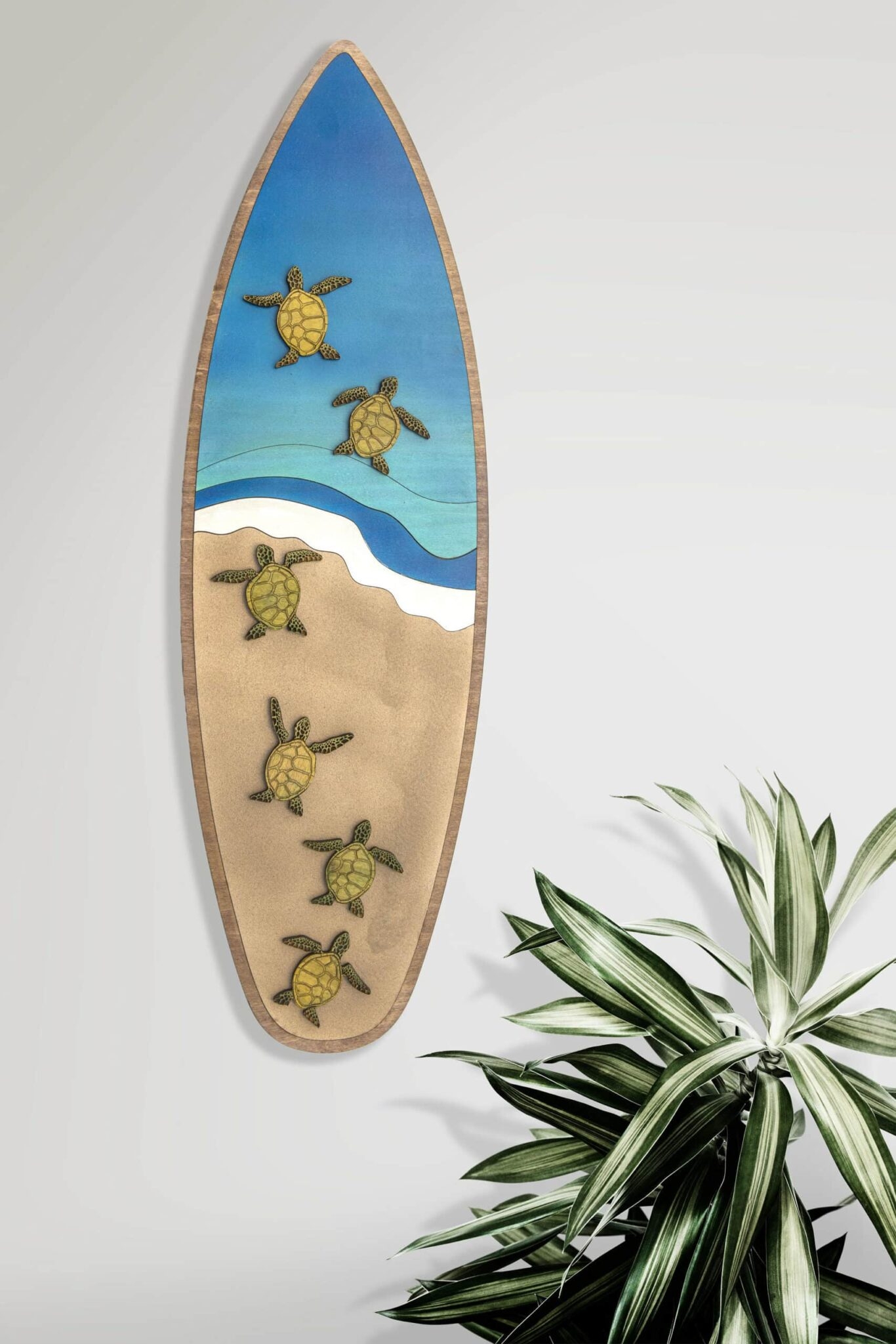 Surfboard Wall Art 3D Turtle Motifs Ocean Gradient Art