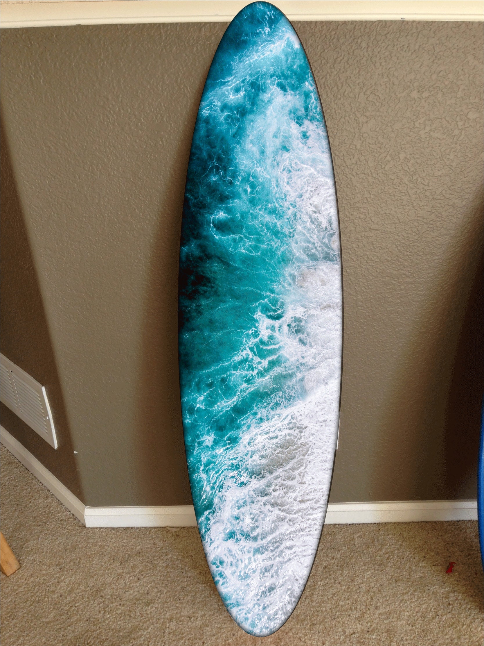 Surfboard Wall Art High Gloss Epoxy Aerial Ocean Print