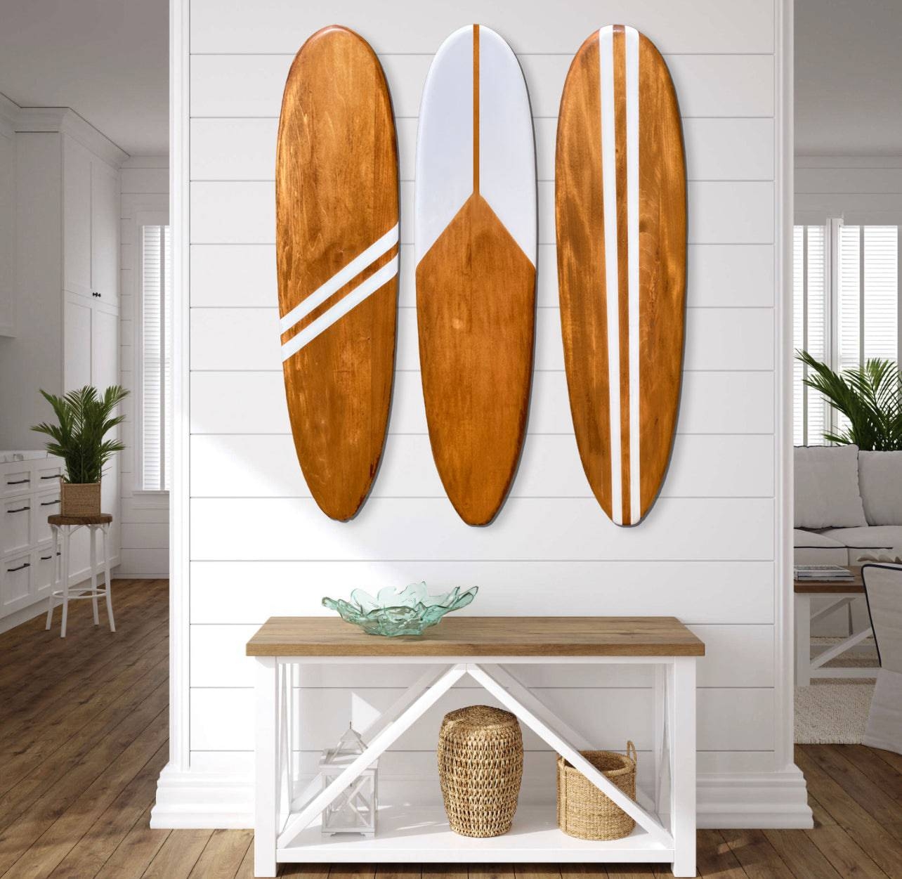 Surfboard Wall Art Nautical Stripes Trio Coastal Entryway