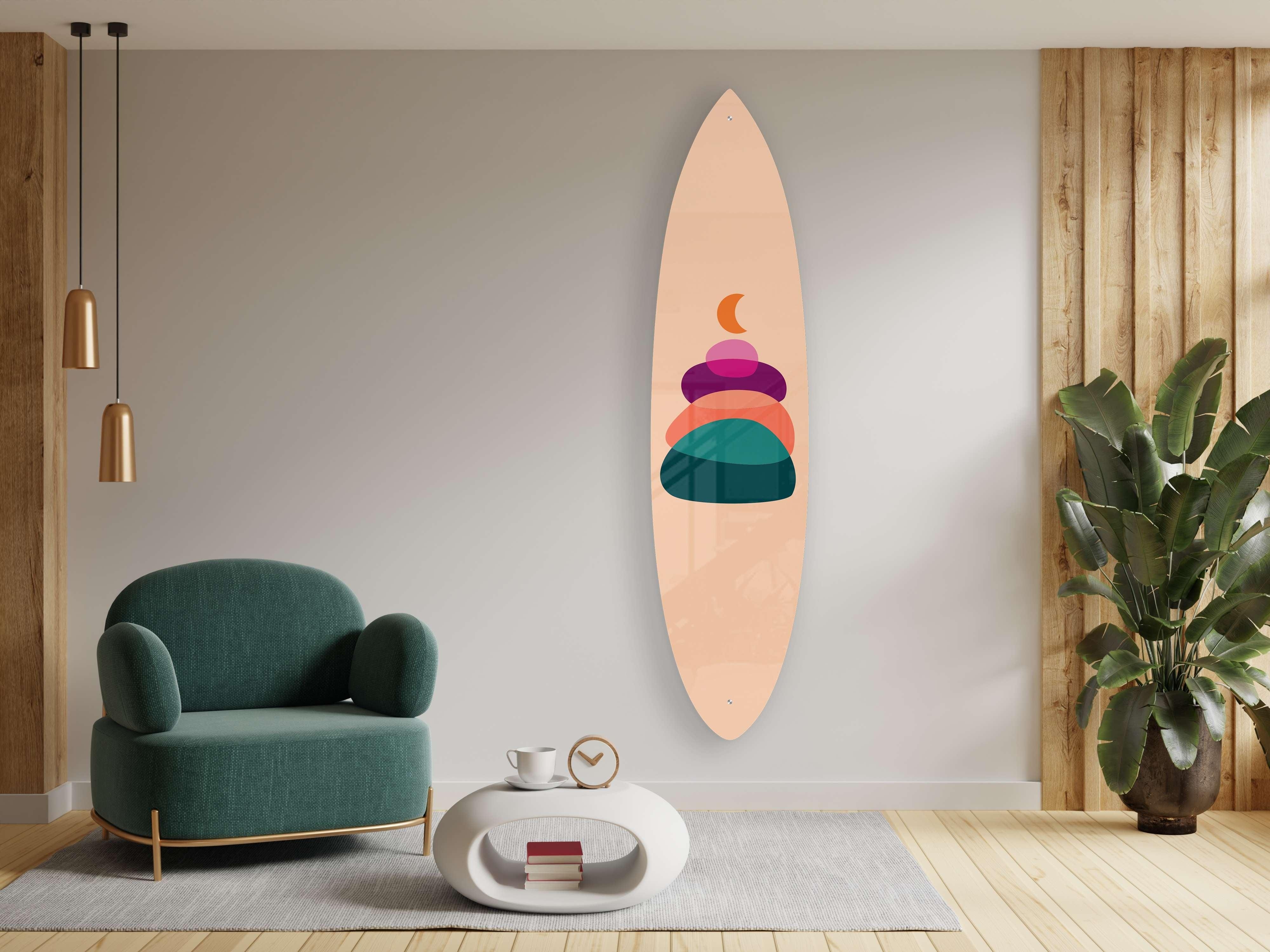 Surfboard Wall Art Stacked Stone Graphic Acrylic Finish