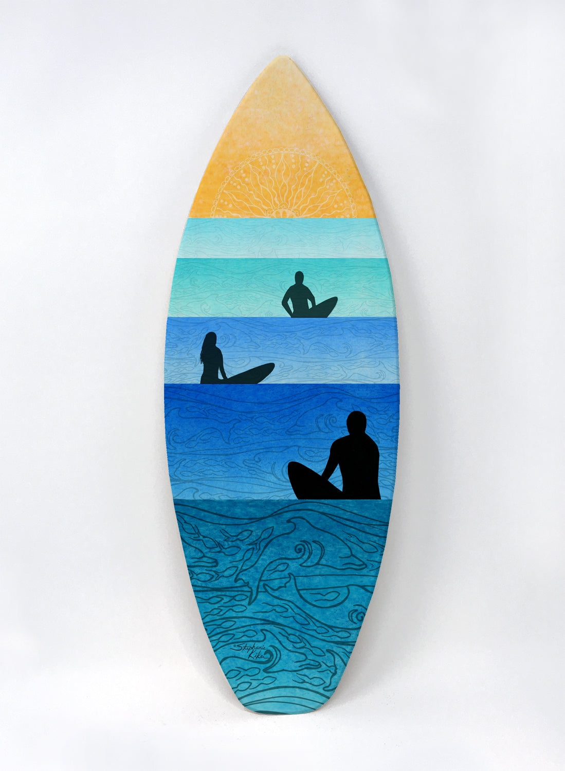 Surfboard Wall Art Surfer Silhouettes Mandala Sun Print