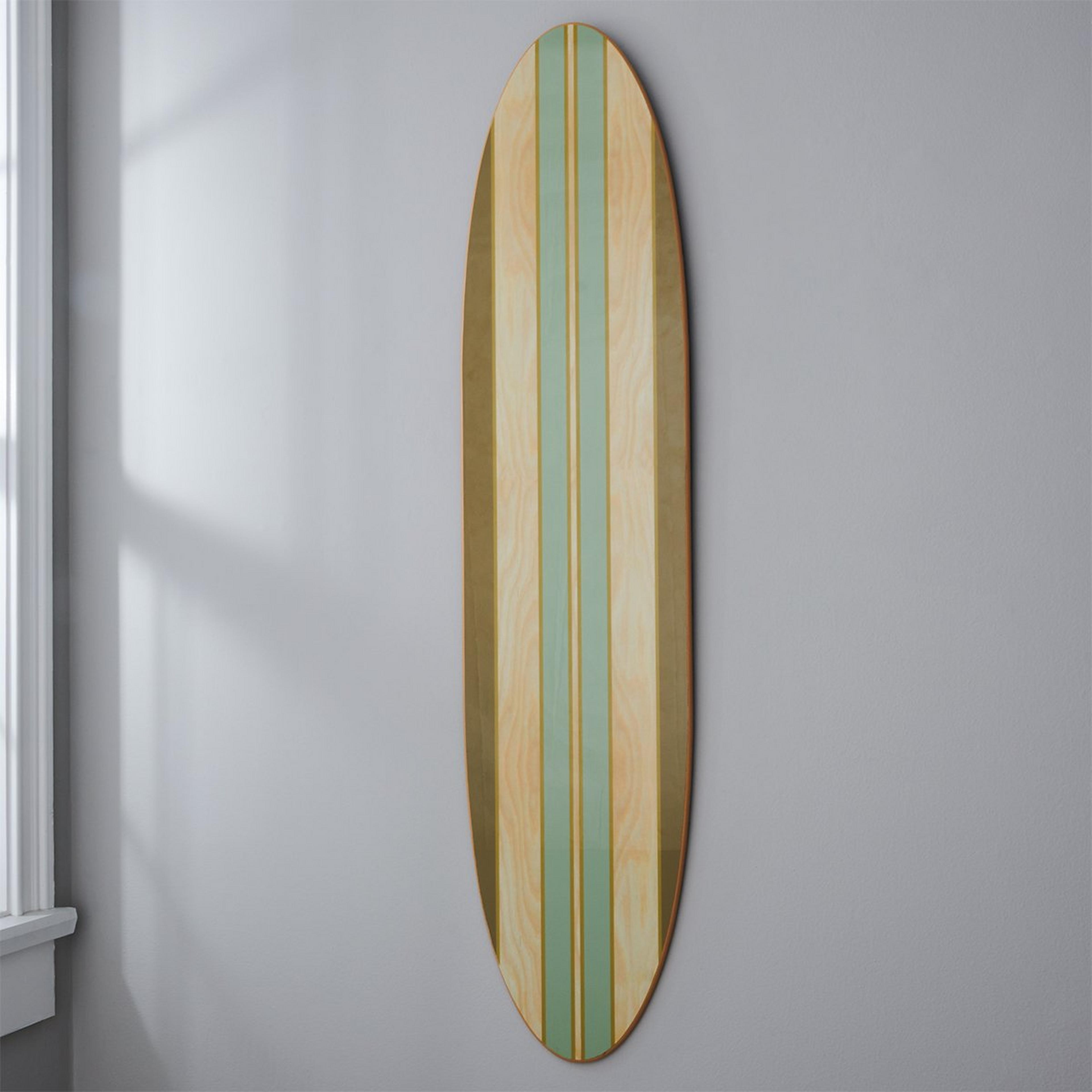 Surfboard Wall Decor Seafoam Green Stripes Natural Grain