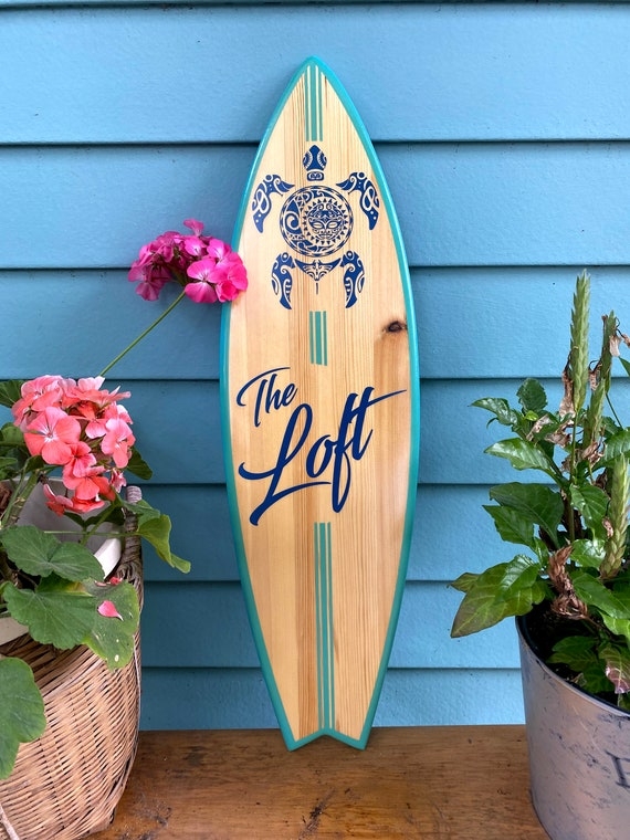 Surfboard Wall Sign Tribal Turtle Graphic Fish Tail Base