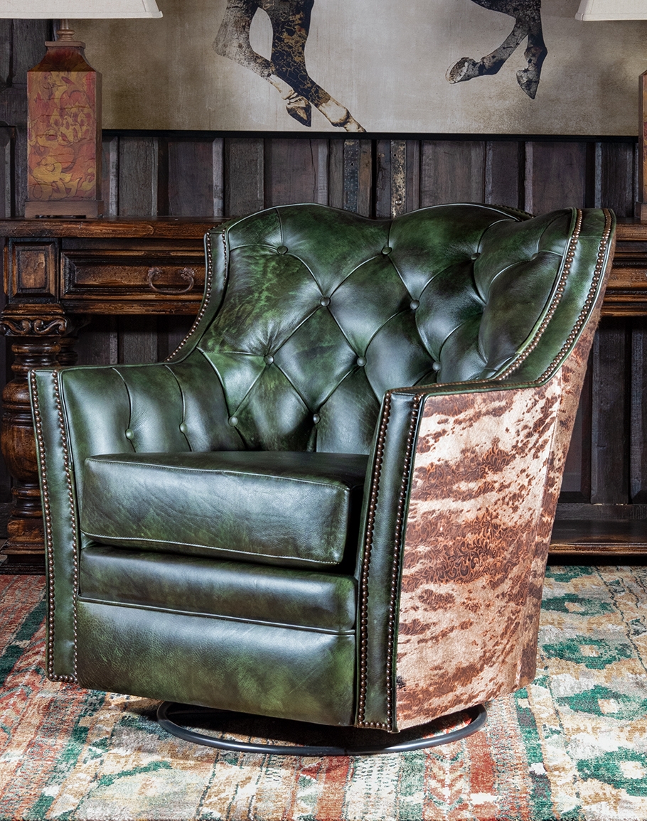 Swivel Accent Chair Hair On Hide Panels Wingback