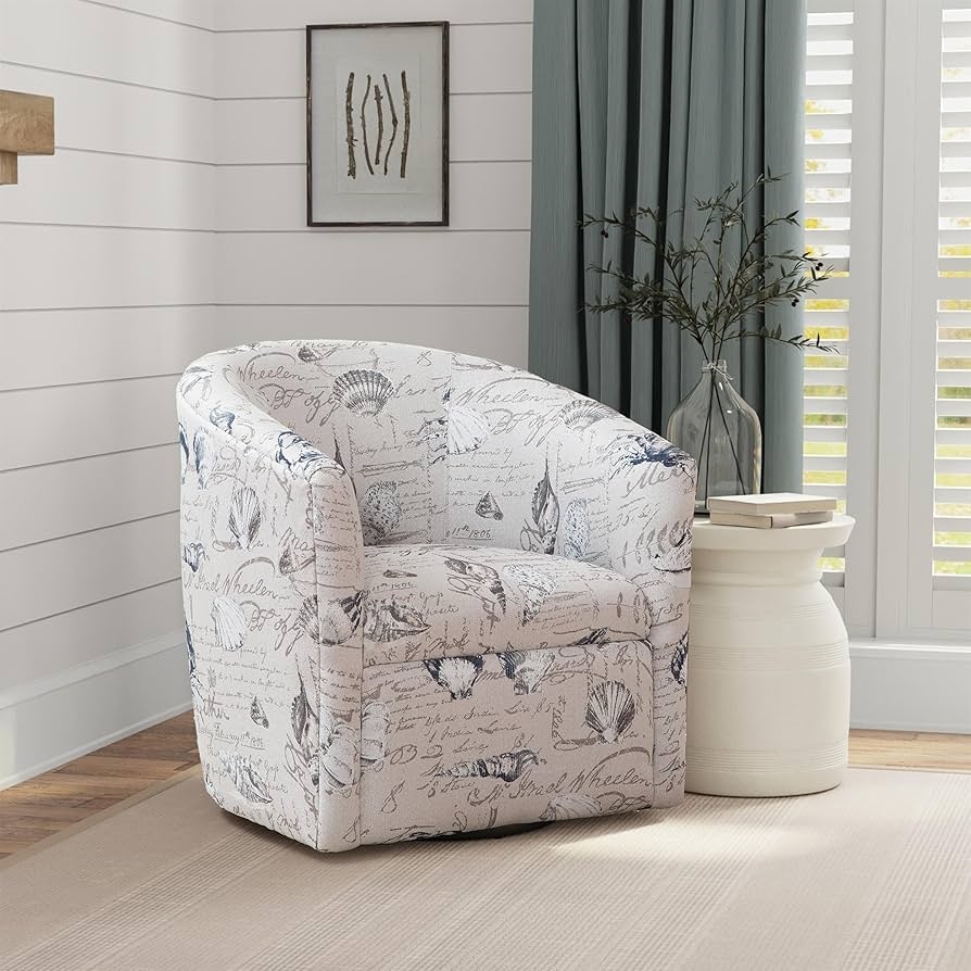Swivel Accent Chair Shell Script Patterned Coastal Swivel Chair