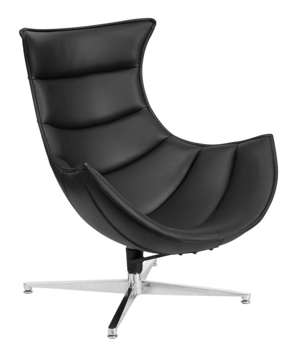 Swivel Accent Chair with Black Leather Cocoon and Star Base
