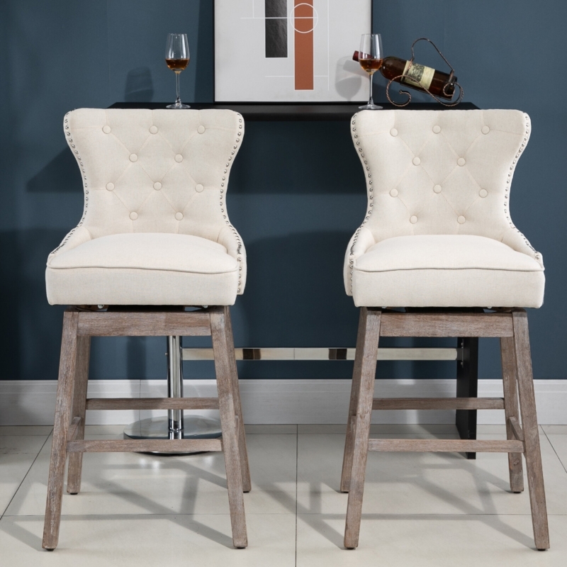 Swivel Bar Stool with Diamond Tufted Back and Wings