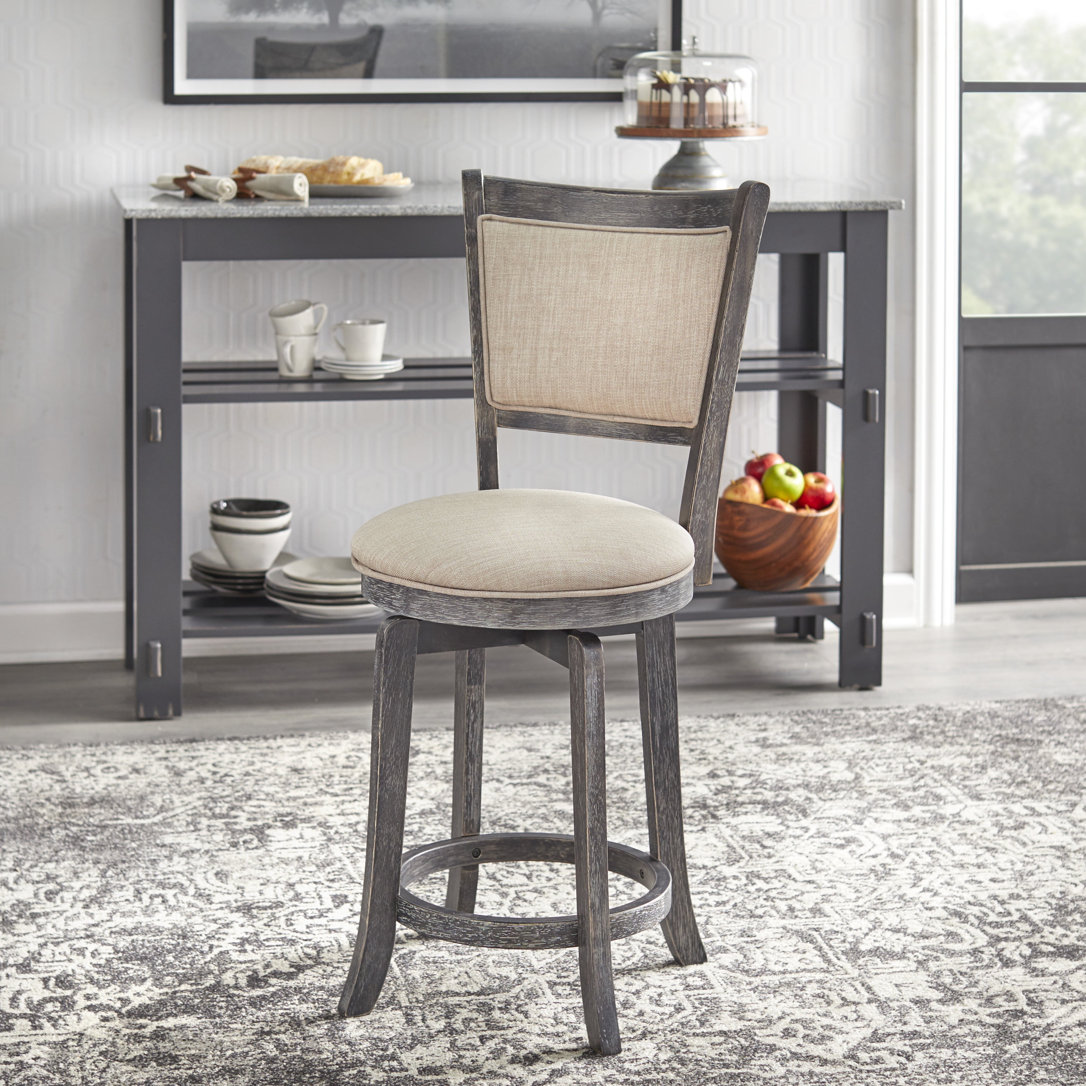 Swivel Stool with Distressed Grey Finish and Round Seat