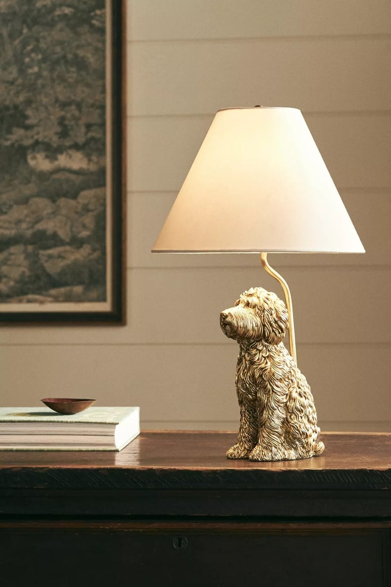 Table Lamp: Antique Gold Finish Fur Texture Golden Dog Lamp