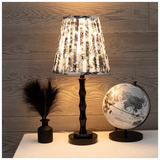 Table Lamp bamboo turned base monochrome toile lighting