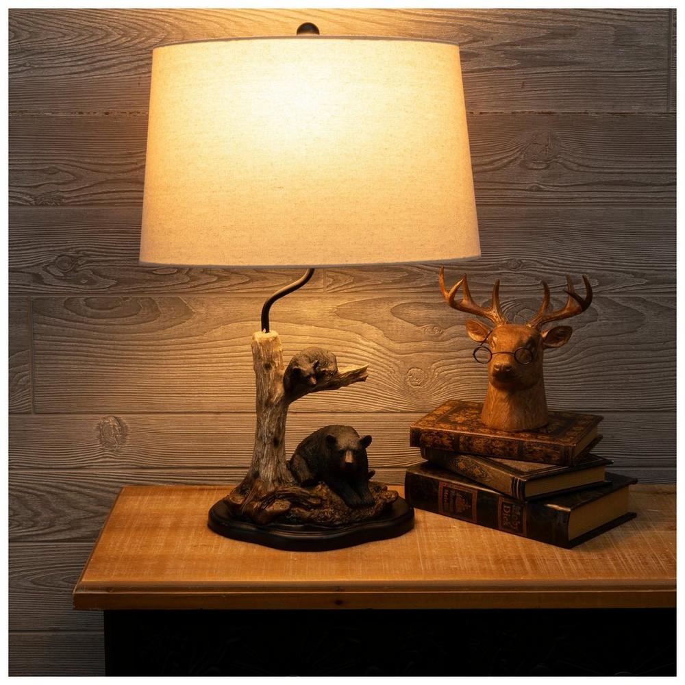 Table Lamp Bear Sculpture Tree Trunk Base Mountain Cabin