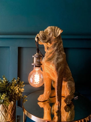 Table Lamp: Boxer Dog Shape Antique Gold Statement Desk Lamp