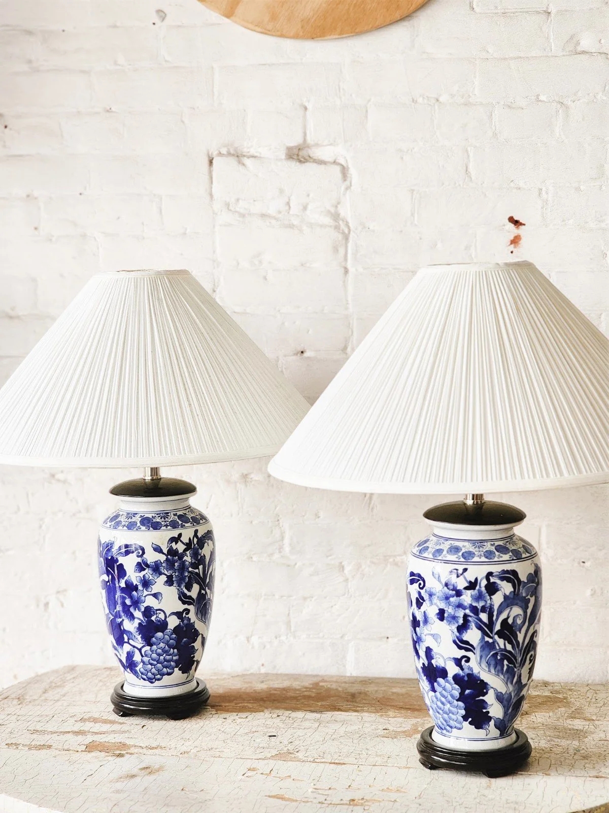 Table Lamp crisp ivory pleated blue and white floral lamp