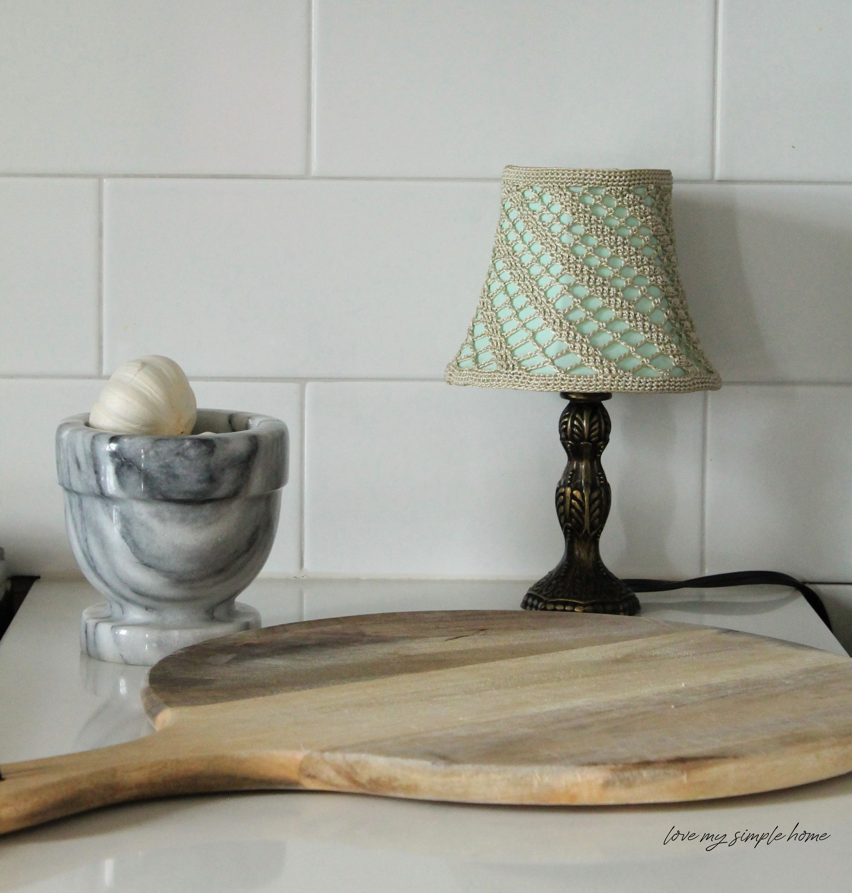 Table Lamp Crochet Shade Vintage Countertop Lighting