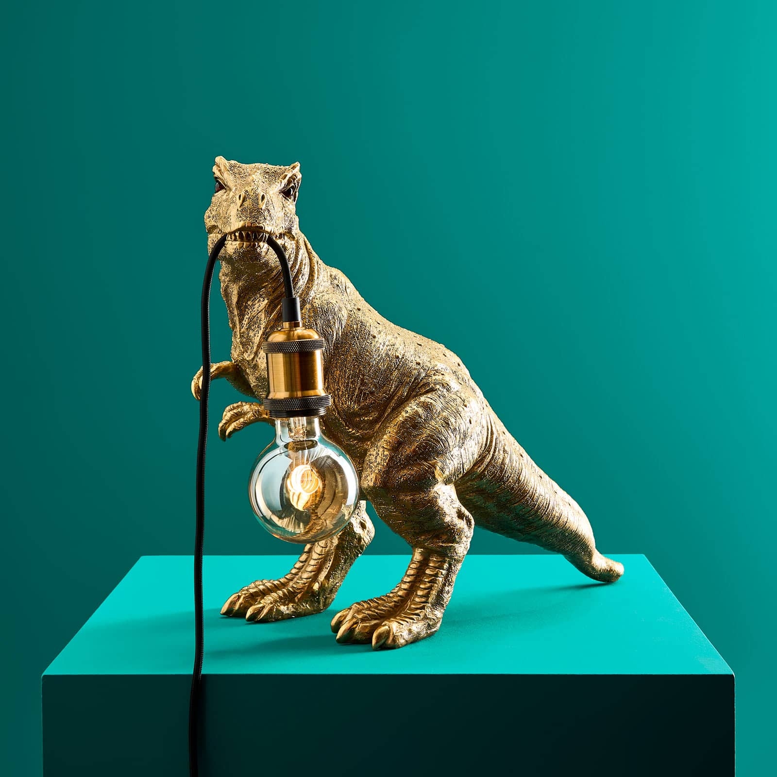 Table Lamp Dinosaur Shape Gold Metallic Finish T-Rex Light