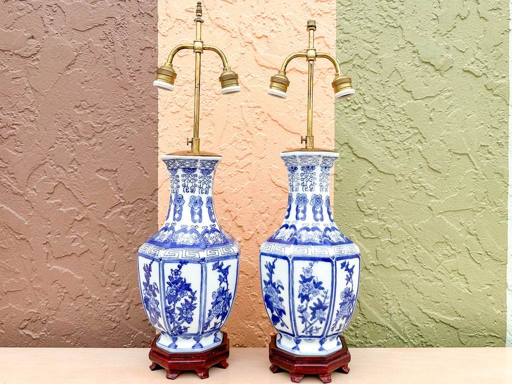 Table Lamp double cluster socket hexagonal porcelain lamp pair