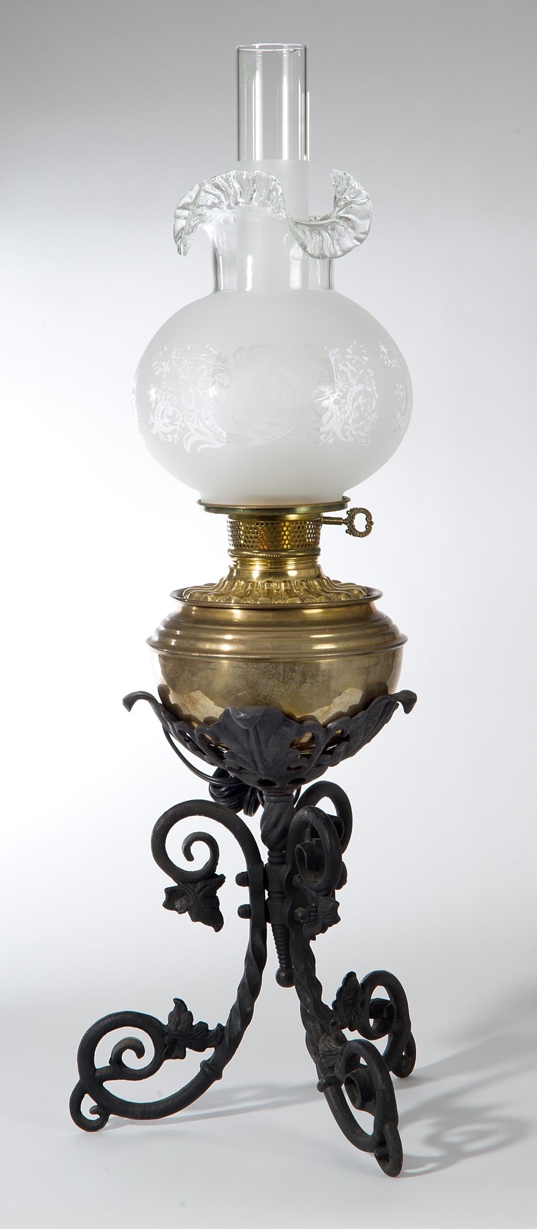 Table Lamp Etched Filigree with Scrolled Tripod Base