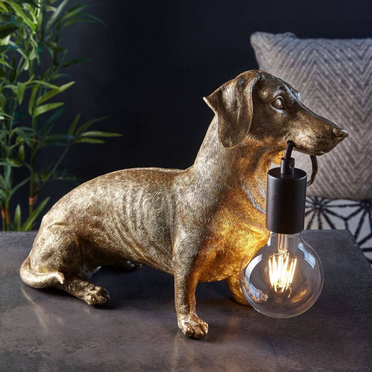 Table Lamp: Filament Bulb Mouth Dachshund Dog Table Lamp