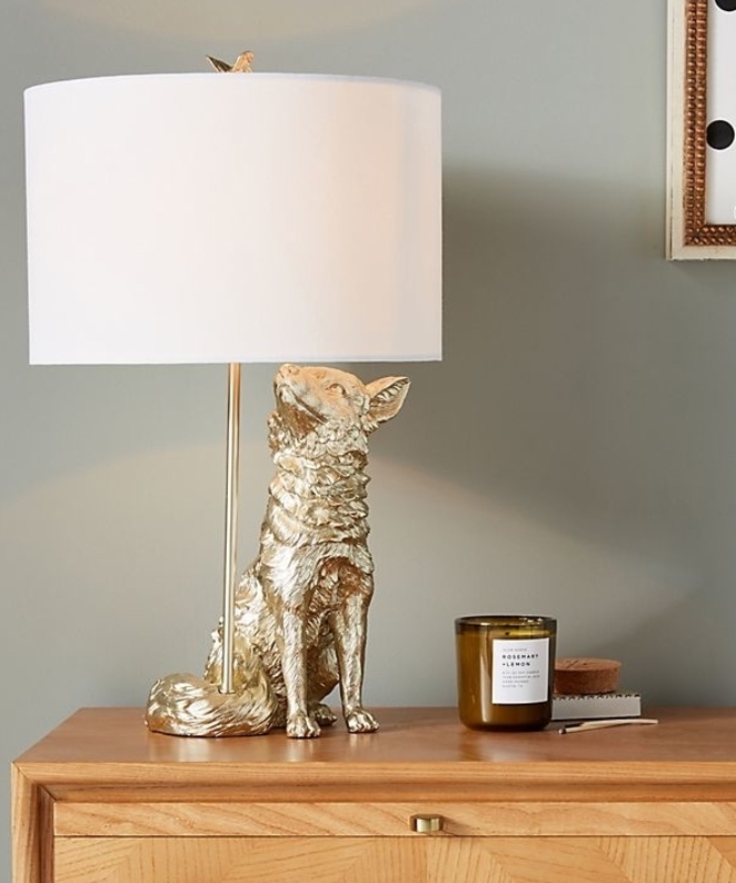 Table Lamp Fox Shaped Base Gold Bird Finial Nursery Light