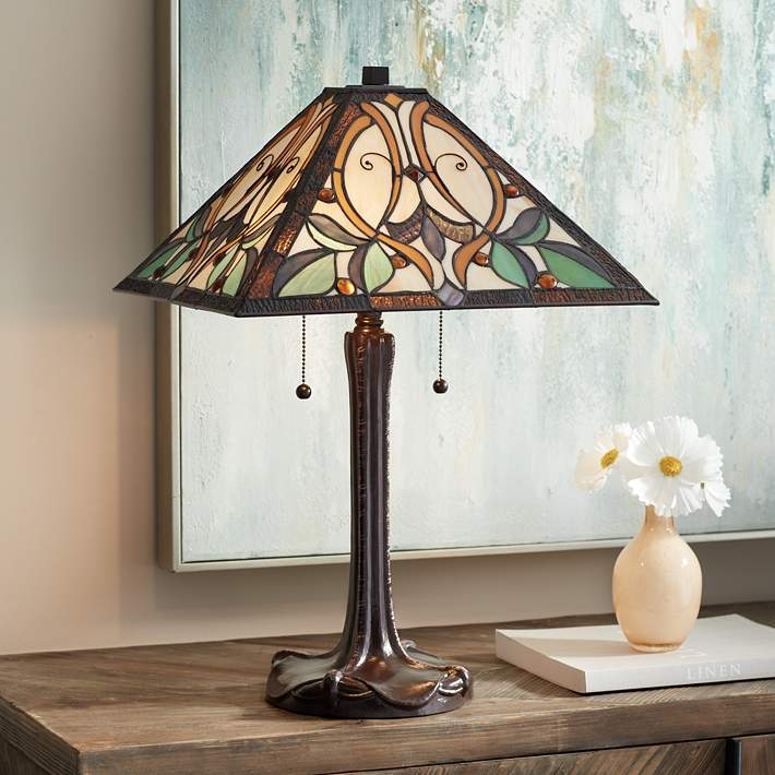 Table Lamp Geometric Art Glass with Pyramid Shade