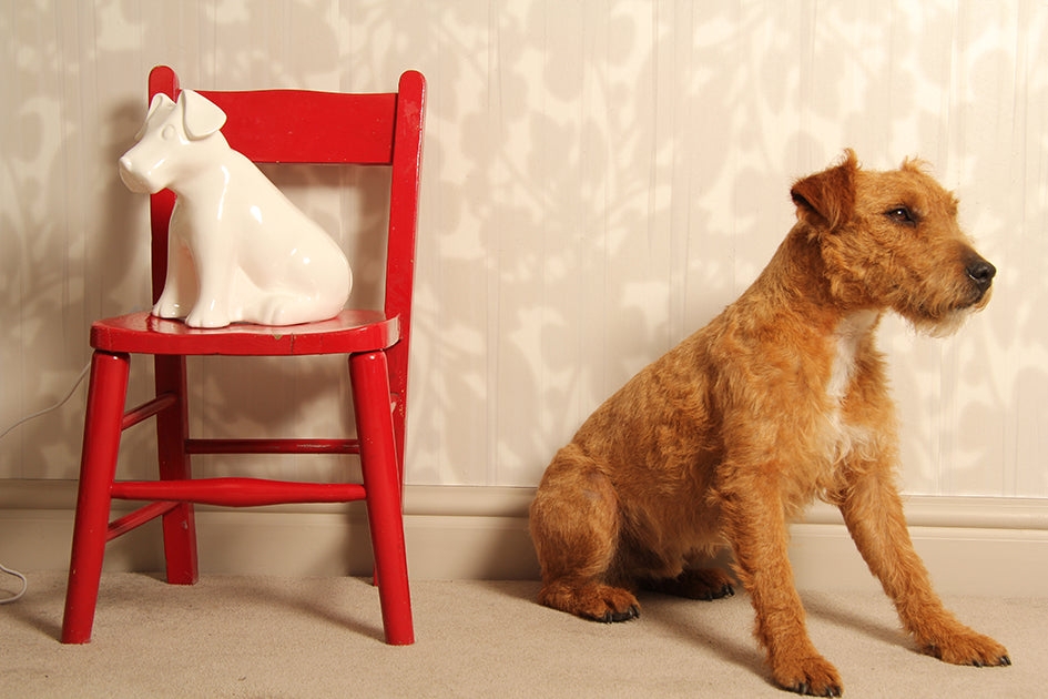 Table Lamp: Glossy White Dog Shape Terrier Style Nursery Lamp