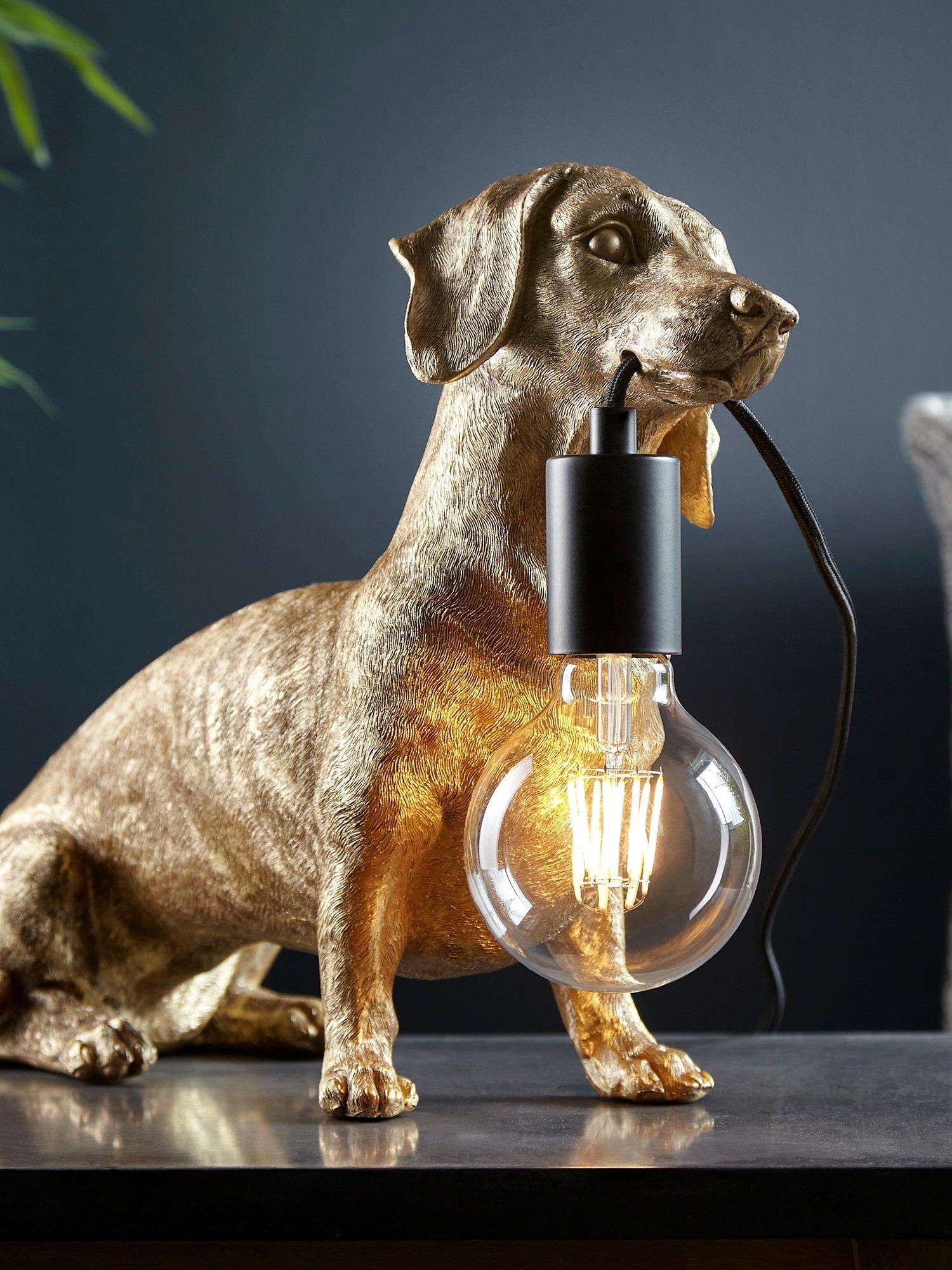 Table Lamp: Gold Dog Sculpture Hanging Socket Sausage Dog Light